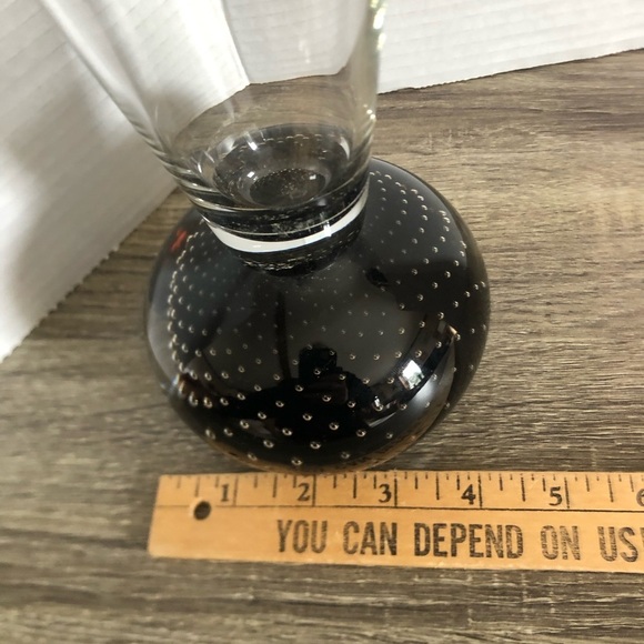 Vtg Hand Blown Glass Vase with Black Base with Controlled Bubbles - Picture 9 of 16